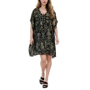 JM Collection Embellished Caftan Dress Womens Large Paisley Floral Tassel Boho